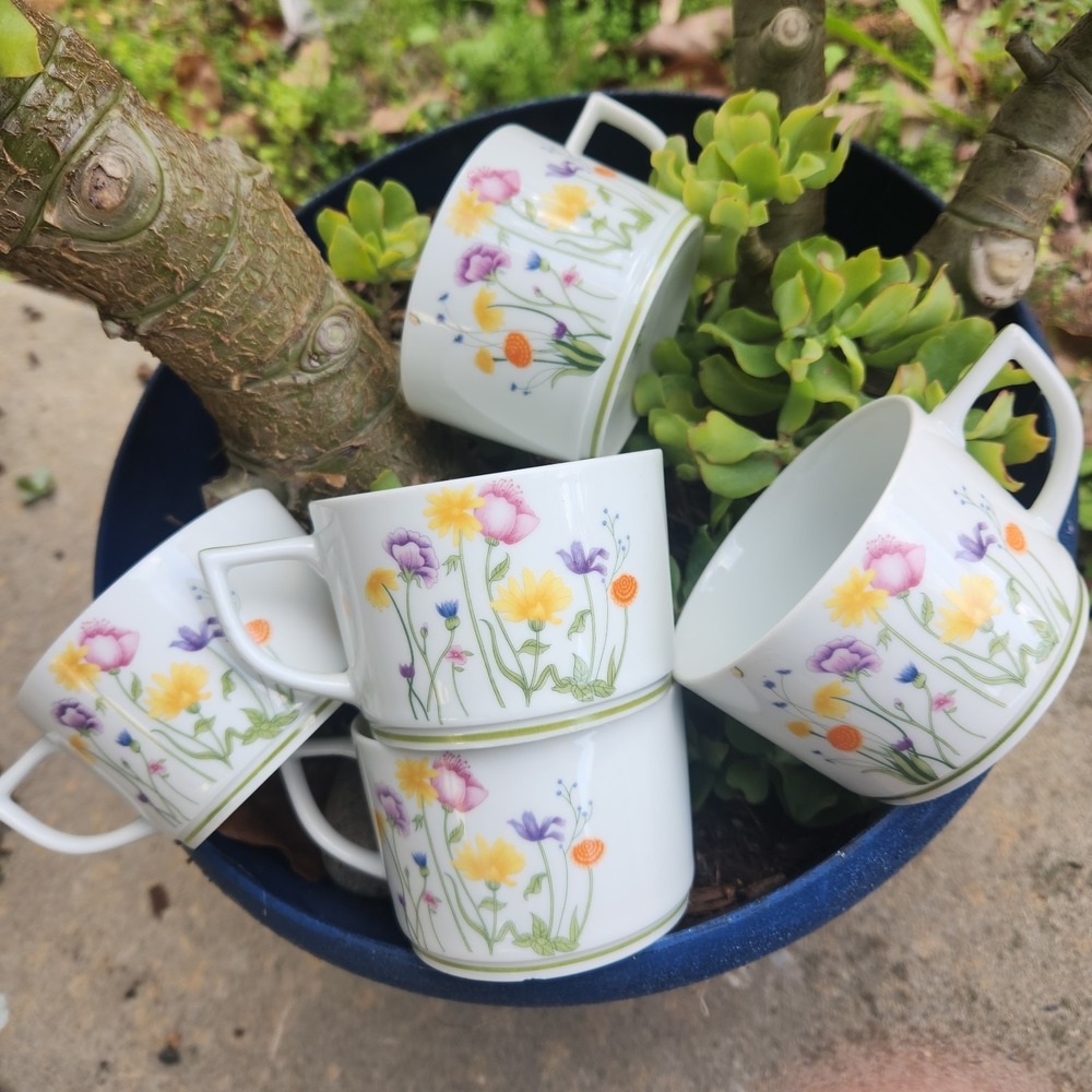 Denby English Garden‎ Limoges France Porcelain Tea Cup Set Of 5 Easter Spring